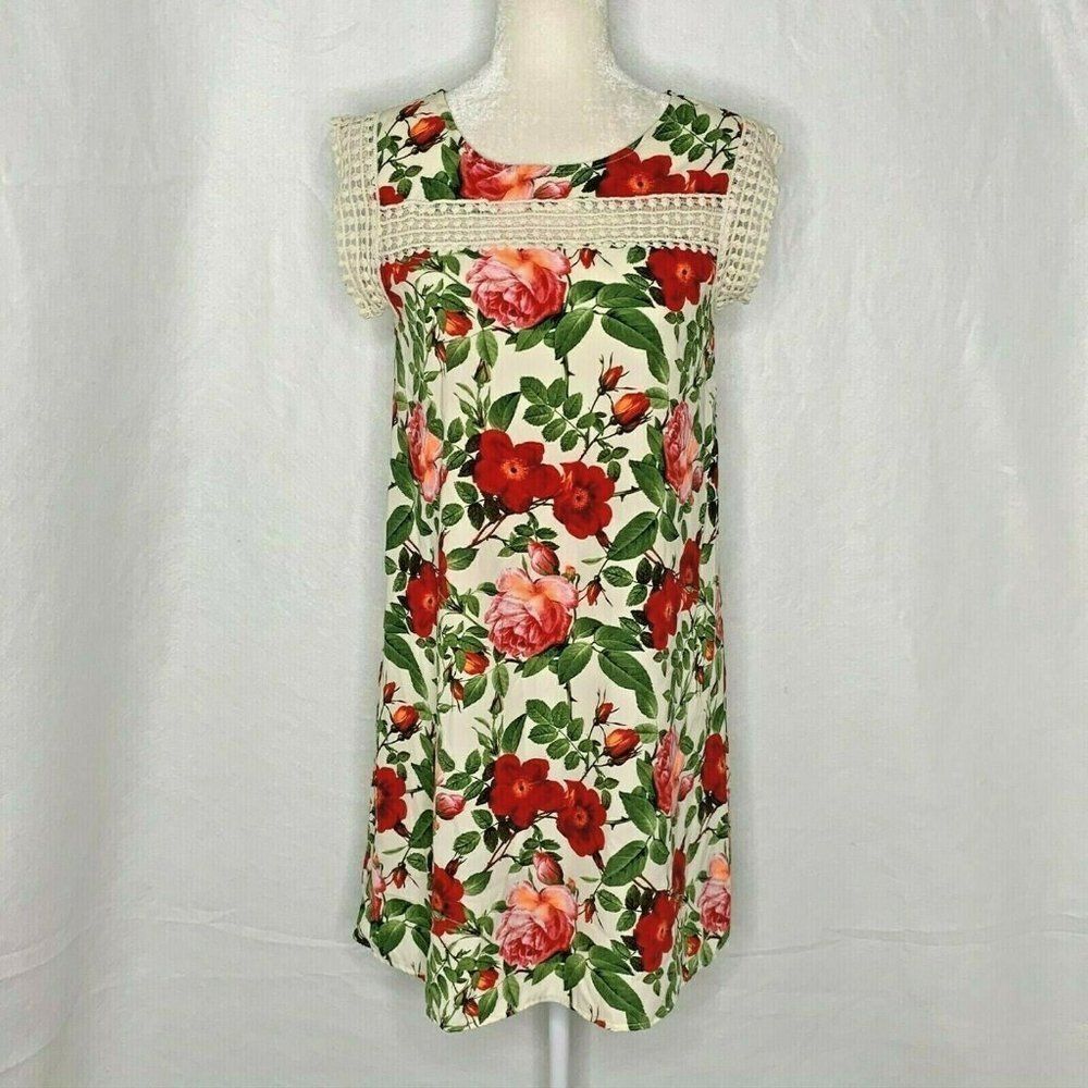 12PM by Mon Ami Floral Roses Shift Dress S White